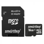 Карта памяти microSDHC 16GB SMARTBUY, 10 Мб/сек (class 10), с адаптером, SB16GBSDCL10
