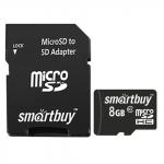 Карта памяти microSDHC 8GB SMARTBUY, 10 Мб/сек (class 10), с адаптером, SB8GBSDCL10-01