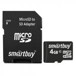 Карта памяти microSDHC 4GB SMARTBUY, 10 Мб/сек (class 10), с адаптером, SB4GBSDCL10-01