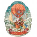 Новогоднее оконное украшение "Доставка подарков на воздушном шаре", картон, 29*37см, 75147