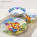 Набор детской посуды Мишка на велосипеде, 3 предмета: кружка 230 мл, миска 400 мл, тарелка d=18 см