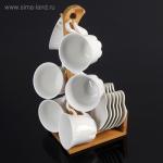 Набор чайный на деревянной подставке Эстет, 12 предметов: 6 чашек d=8,6 см 200 мл, 6 блюдец 14,5х10,6 см
