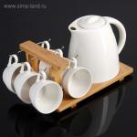Набор чайный на деревянной подставке Эстет, 7 предметов: чайник 2 л, 6 чашек 210 мл