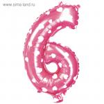 Шар фольгированный Цифра 6, 32, цвет розовый, сердца