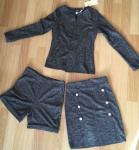 Костюм 3 в 1 пиджак, шорты и юбка серый KH