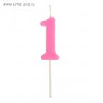 Свеча для торта цифра «1» розовая 10,5х1х2,7