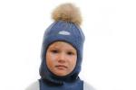 Детская вязаная шлем-шапка Транго с помпоном 07