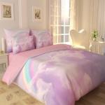 Комплект постельного белья розовый Радуга в розовых облаках