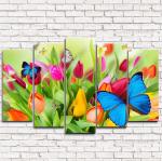 Модульная картина Бабочки на цветах 5-1