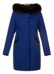Пальто женское Изабелла синяя кашемир мех У 0058