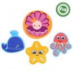 Набор игрушек для ванны «Морские жители»: фигурки-стикеры из EVA, 3 шт. + мини-коврик на присосках