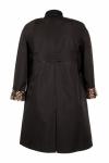 Пальто женское Марселина черная плащевка леопардовая отделка П 0042