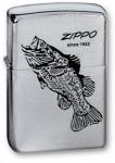 Зажигалка Zippo Black Bass с покрытием Brushed Chrome, латунь/сталь, серебристая, матовая, 36х12х56