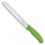 Нож Victorinox для хлеба, лезвие 21 см волнистое, зеленый, в блистере
