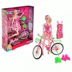 игрОЛЕНД Кукла с велосипедом и аксессуарами, 30 см, пластик, 26х33х7 см
