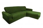 Чехол на диван угловой с оттоманкой, правый, зеленый