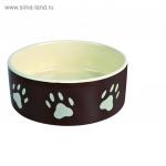 24531 Миска для собаки с рисунком "Лапка", 0,3 л / ф 12 см, керамика, коричн./бежевый
