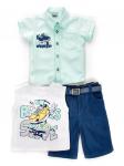 Комплект для мальчика: рубашка, футболка и шорты с ремнем
