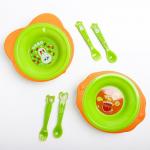 Набор детской посуды: тарелка на присоске 250мл, вилка, ложка, цвет зеленый МИКС