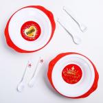 Набор детской посуды: тарелка на присоске 250мл, вилка, ложка, цвет красный звезды МИКС