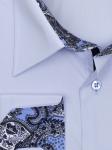 0206TEBS Голубая однотонная мужская рубашка больших размеров с узорным подкроем