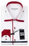 0117TESF арт. Мужская рубашка белая Elegance Slim Fit c красным подкроем и двойным воротником