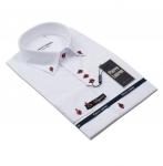 0119TESSF арт. Мужская белая рубашка Elegance Super Slim Fit с красными пуговицами
