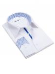 0205TEBS Белая однотонная мужская рубашка больших размеров с узорным подкроем