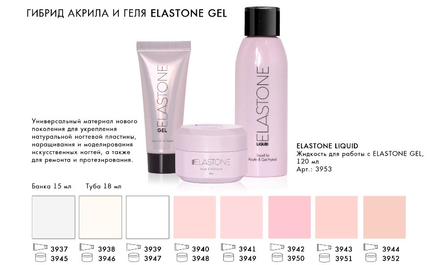 Гибрид акрила и геля ELASTONE Gel, 18 мл №3937. RUNAIL, ELASTONE Gel - акригель №3943 (18 мл.). ELASTONE Liquid что это. Elastone7053.