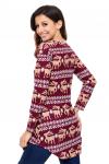 Бордовая блуза с рождественским узором из снежинок и оленей и карманами