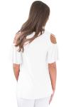 Белая свободная блуза с вырезами на плечах и рукавами-воланами