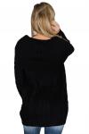 Черный удлиненный свитер с узором из "кос" и широким отворотом на плечах