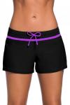 Черные спортивные пляжные шорты с фиолетовой полосой и шнурком