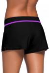 Черные спортивные пляжные шорты с фиолетовой полосой и шнурком