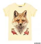 Бежевая  женская футболка с подворотами Портрет лисы