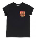 Черная футболка с подворотами с карманом - Красный миндаль Ван Гога