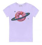 Лавандовая  женская футболка с подворотами Пончик с орбитой