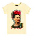 Бежевая  женская футболка с подворотами Фрида Кало