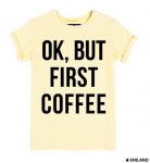 Бежевая  женская футболка с подворотами Сначала кофе