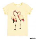 Бежевая  женская футболка с подворотами Любовь фламинго