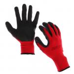 Перчатки нейлоновые, с резиновым обливом, размер 10, чёрно-красные