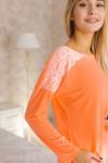 Костюм домашний женский Клеманс футболка  длинный  рукав+брюки персиковый