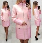 Комбинированное пальто кашемир+плащевка розовое KH