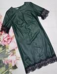 Платье экокожа гипюр по низу зеленое H109