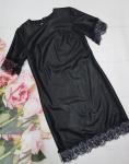 Платье экокожа гипюр по низу черное H109