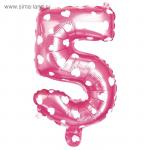 Шар фольгированный 32" Цифра 5, сердца, индивидуальная упаковка, цвет розовый