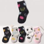 Детские носки 6-8 лет 19-22 см "Котики" Чёрные с розовым котиком