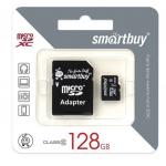 Карта памяти microSDXC 128GB SMARTBUY, UHS-1 U1, 80 Мб/сек (class 10), с адаптером, SB128GBSDCL10-01