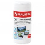 Чистящие салфетки BRAUBERG для экранов и оптических поверхностей, влажные, в тубе 100 шт, 510122