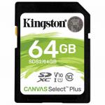 Карта памяти SDXC 64GB KINGSTON Canvas Select Plus UHS-I U1, 100 Мб/сек (class 10), SDS2/64GB
